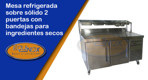 Equinox-Mesa refrigerada sobre sólido 2 puertas con bandejas para ingredientes secos-A